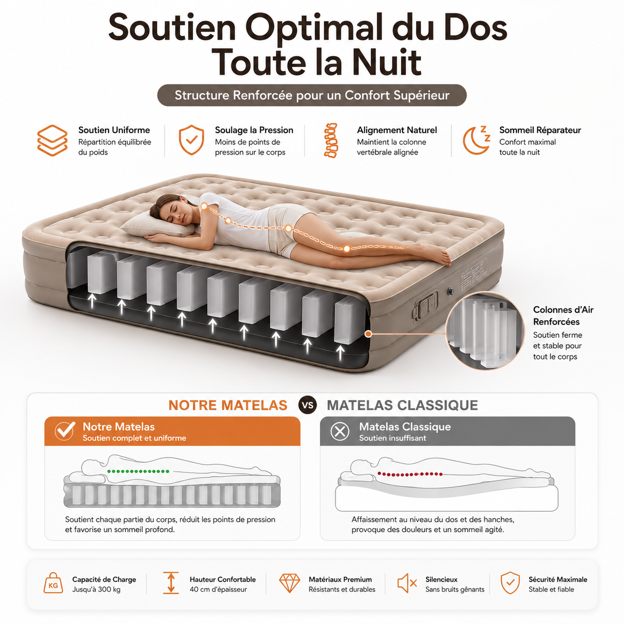 Matelas Pneumatique 2 Places avec Pompe Intégrée